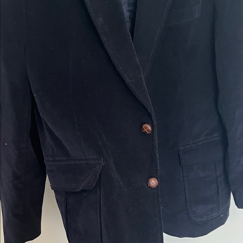 Corduroy NavyBlazer Tan Suede Elbow Patches Classic Preppy Menswear Vintage 46L - Picture 5 of 7